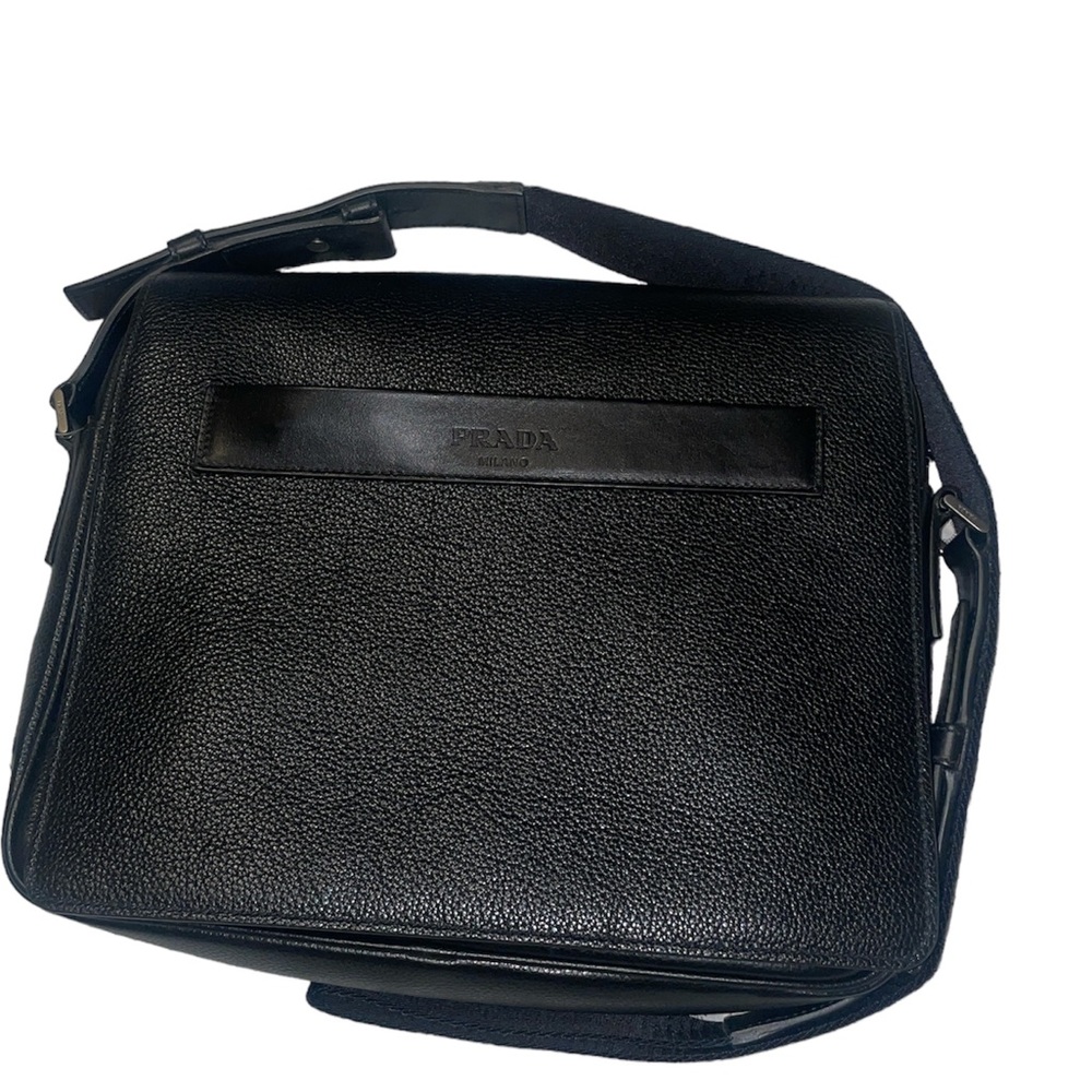 Prada Leather Mens Messenger Flap Bag
